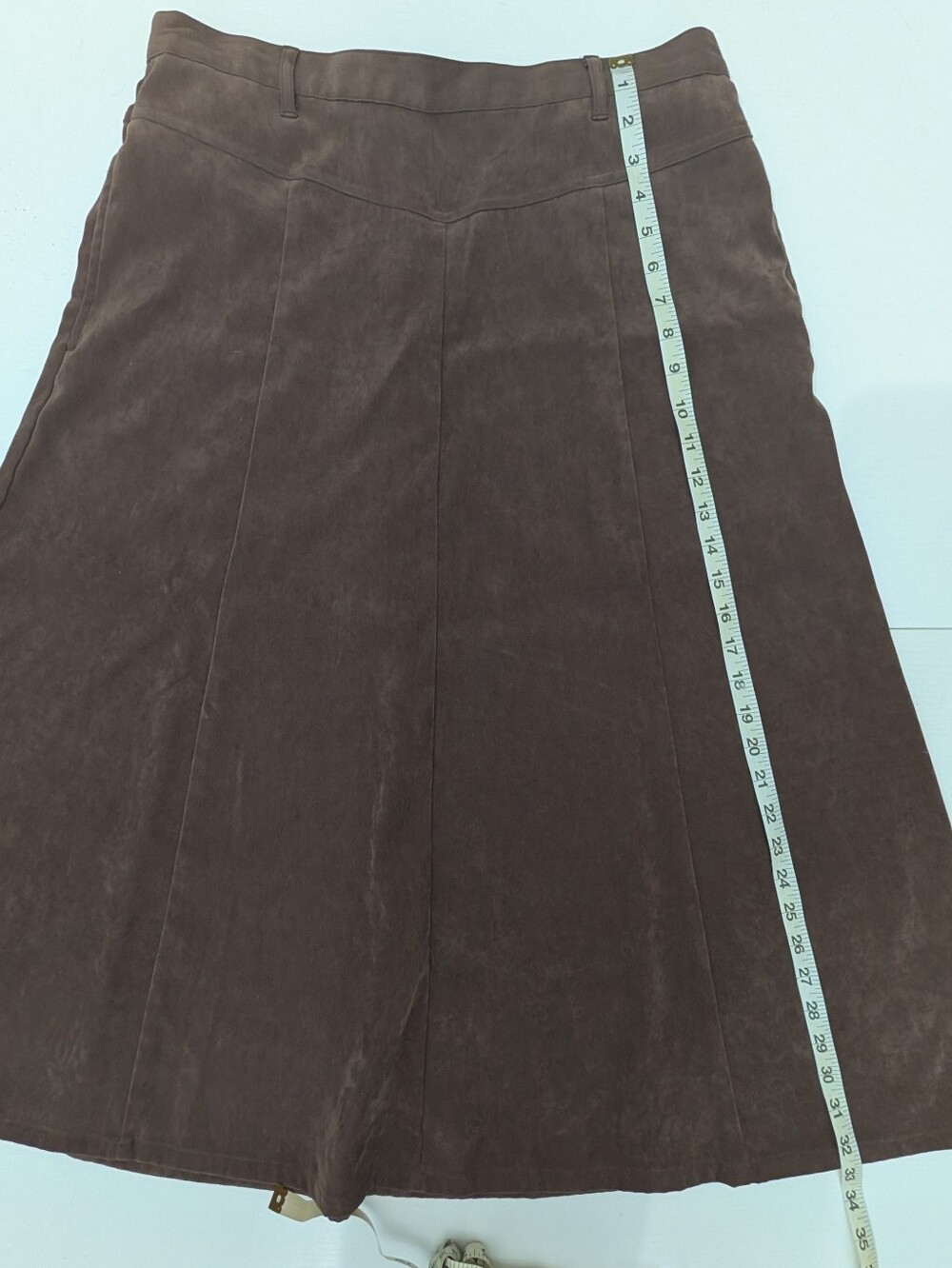 Orvis Vintage Brown Faux Suede A-Line Midi Skirt Sz 12 Pockets Fall Photo Shoot - Picture 7 of 11